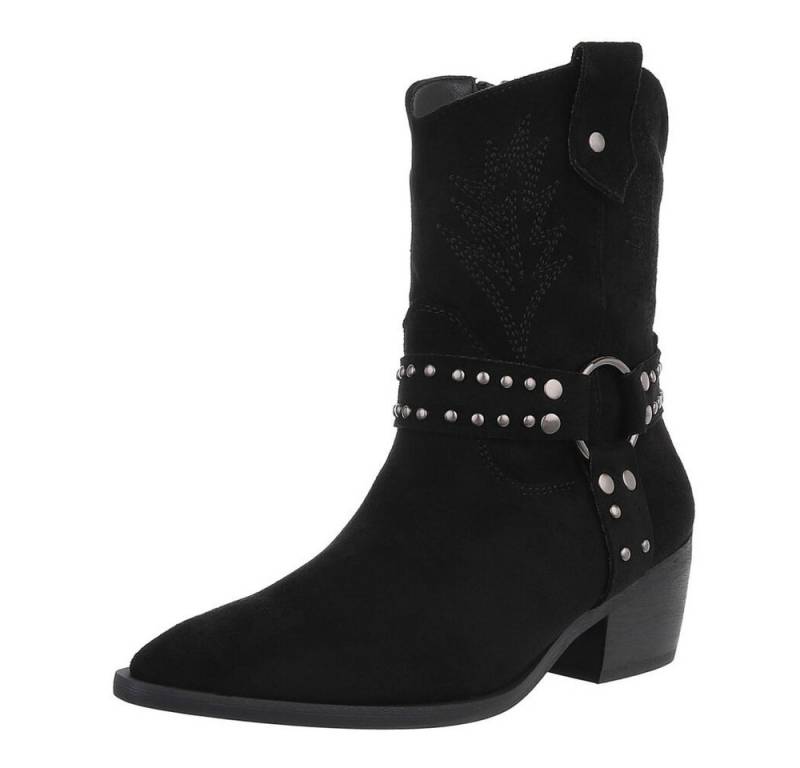 Ital-Design Damen Cowboyboots Western Westernstiefelette (88577399) Blockabsatz Stiefeletten in Schwarz von Ital-Design