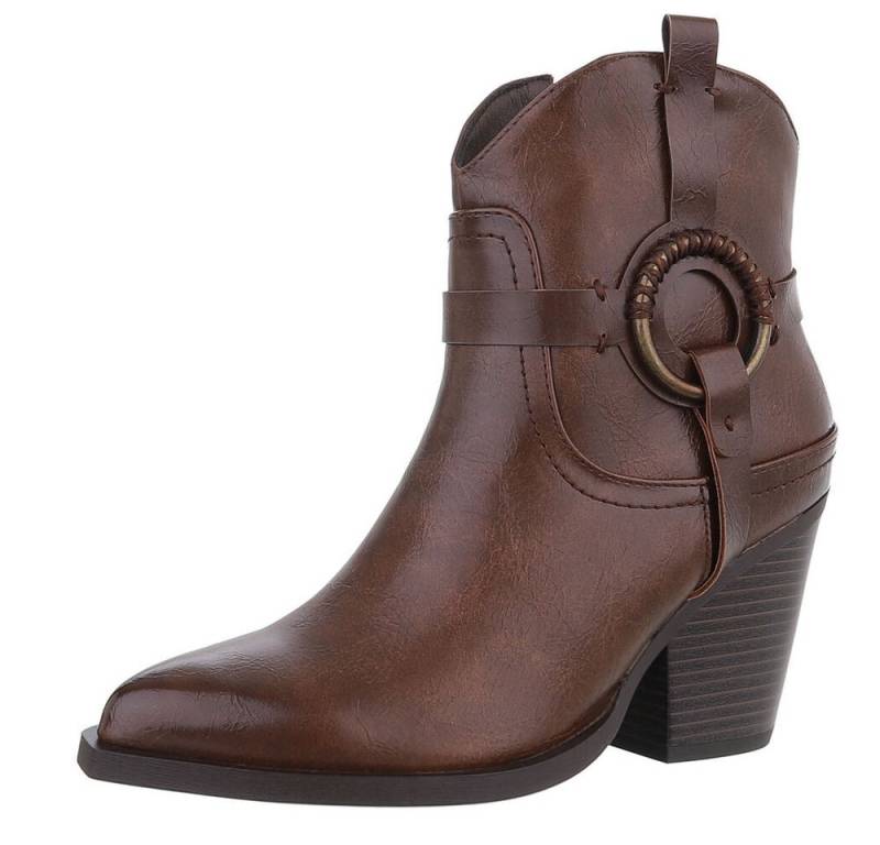 Ital-Design Damen Cowboyboots Western Westernstiefelette (88577600) Blockabsatz Stiefeletten in Braun von Ital-Design