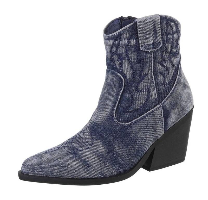 Ital-Design Damen Cowboyboots Western Westernstiefelette (88671887) Blockabsatz Stiefeletten in Blau von Ital-Design