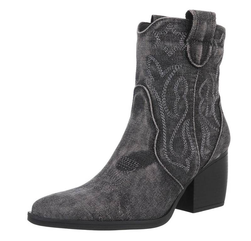 Ital-Design Damen Cowboyboots Western Westernstiefelette (88843780) Blockabsatz Stiefeletten in Schwarz von Ital-Design