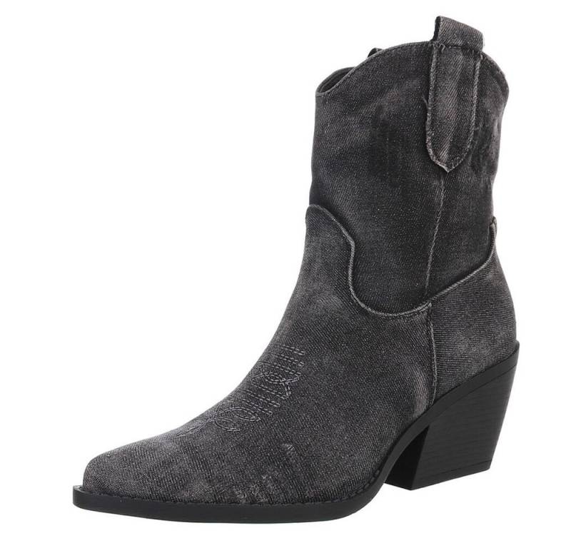 Ital-Design Damen Cowboyboots Western Westernstiefelette (88843793) Blockabsatz Stiefeletten in Schwarz von Ital-Design