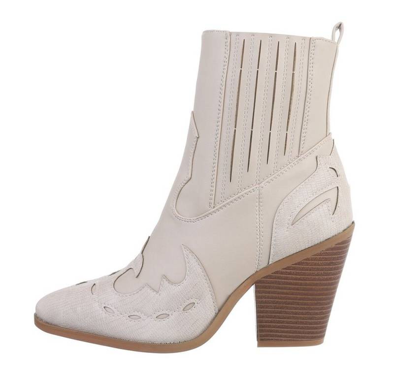 Ital-Design Damen Cowboyboots Western Westernstiefelette Blockabsatz High-Heel Stiefeletten in Beige von Ital-Design