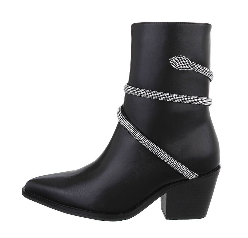 Ital-Design Damen Cowboyboots Western Westernstiefelette Blockabsatz Western- & Bikerboots in Schwarz von Ital-Design