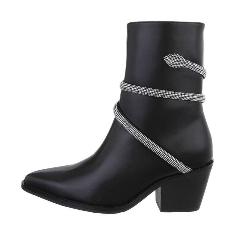 Ital-Design Damen Cowboyboots Western Westernstiefelette Blockabsatz Western- & Bikerboots in Schwarz von Ital-Design