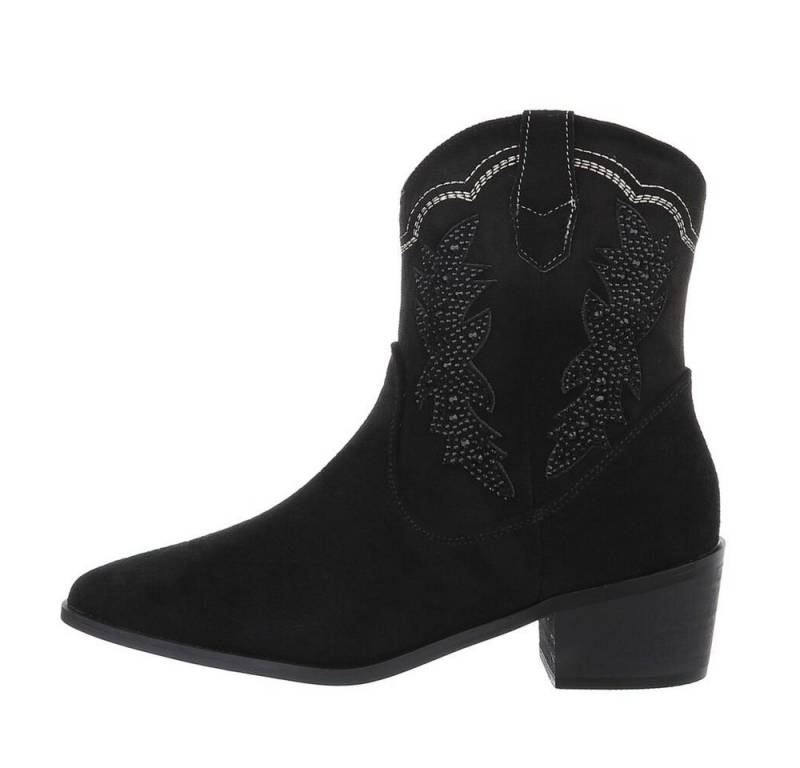 Ital-Design Damen Cowboyboots Western Westernstiefelette Blockabsatz Western- & Bikerboots in Schwarz von Ital-Design