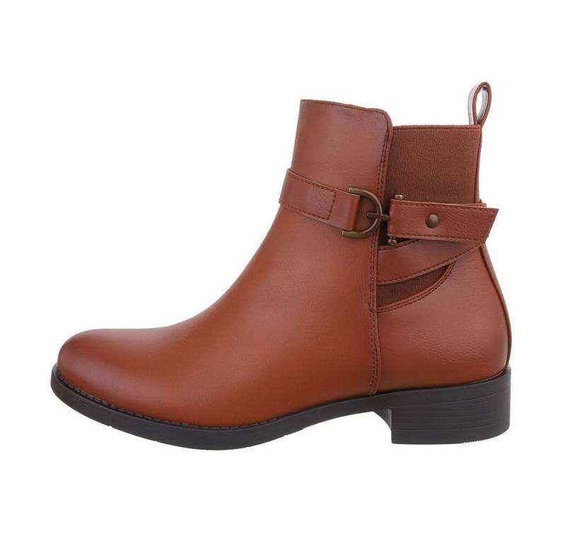Ital-Design Damen Elegant Chelseaboots Blockabsatz Flache Stiefeletten in Camel von Ital-Design