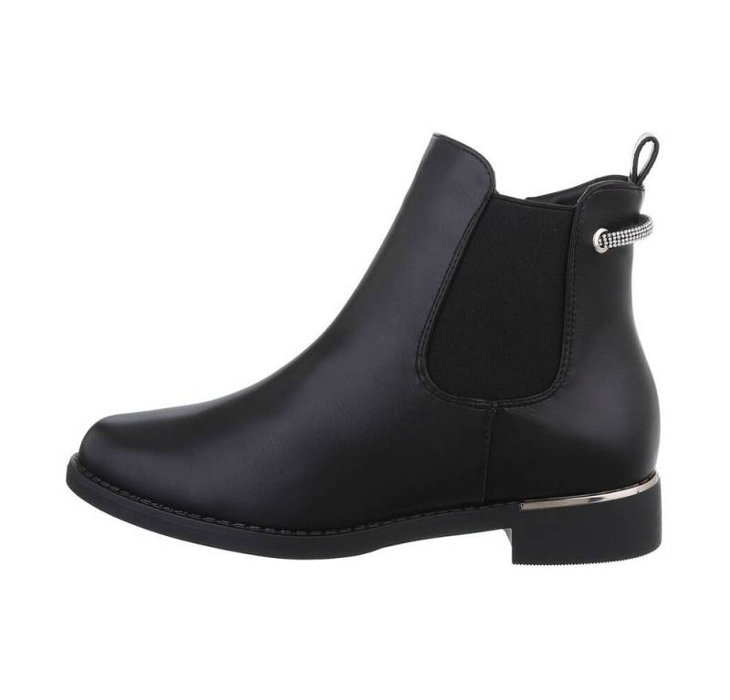 Ital-Design Damen Elegant Chelseaboots Blockabsatz Flache Stiefeletten in Schwarz von Ital-Design