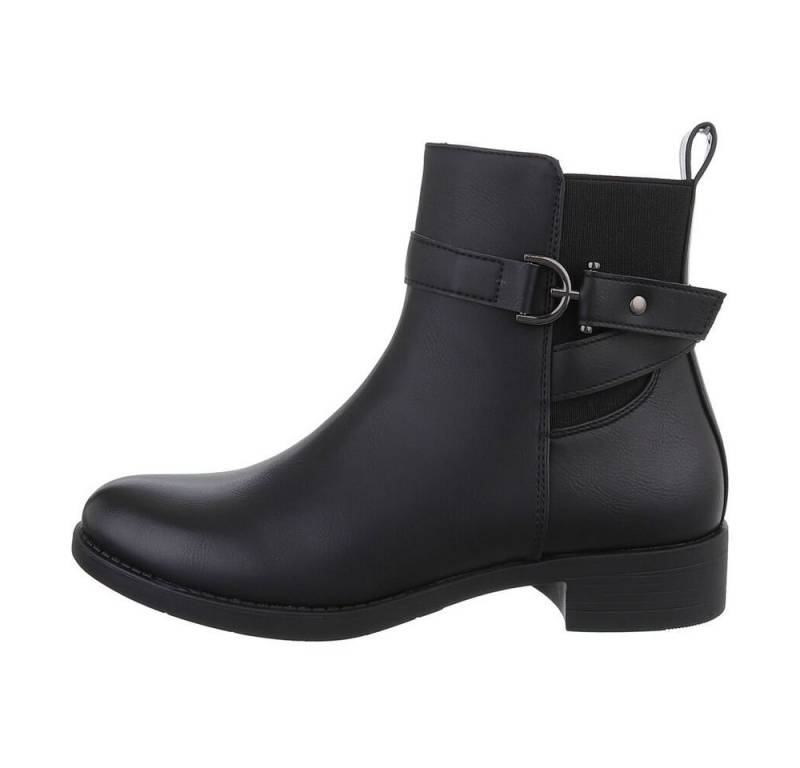 Ital-Design Damen Elegant Chelseaboots Blockabsatz Flache Stiefeletten in Schwarz von Ital-Design