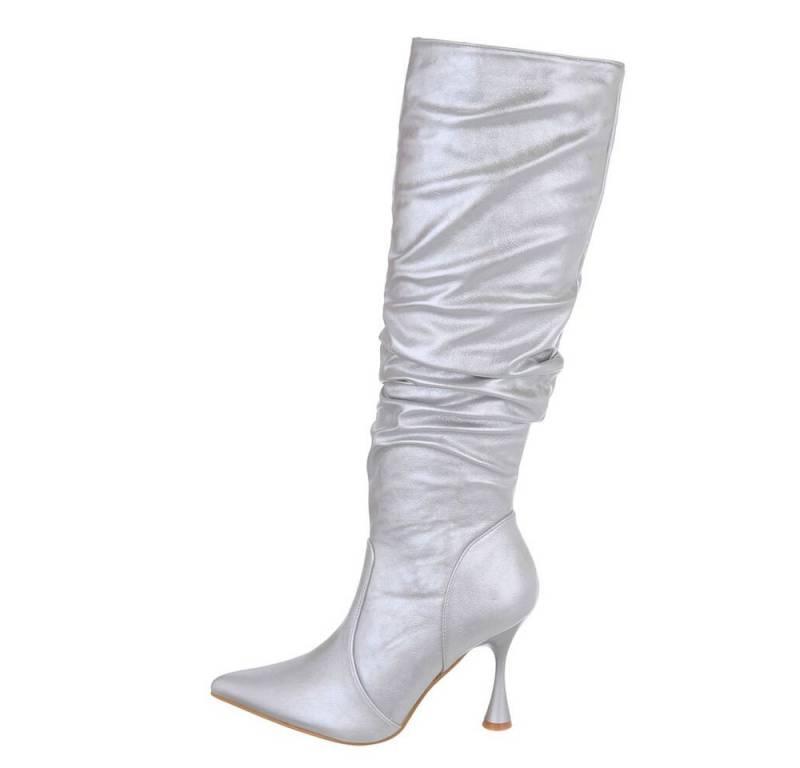 Ital-Design Damen Elegant High-Heel-Stiefel Pfennig-/Stilettoabsatz High-Heel Stiefel in Silber von Ital-Design