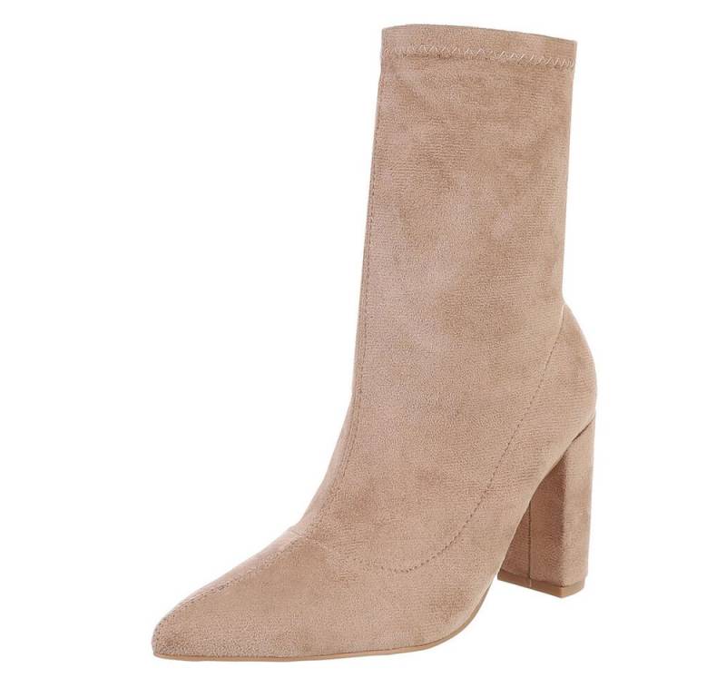 Ital-Design Damen Elegant High-Heel-Stiefelette (85255539) Blockabsatz High-Heel Stiefeletten in Hellbraun von Ital-Design