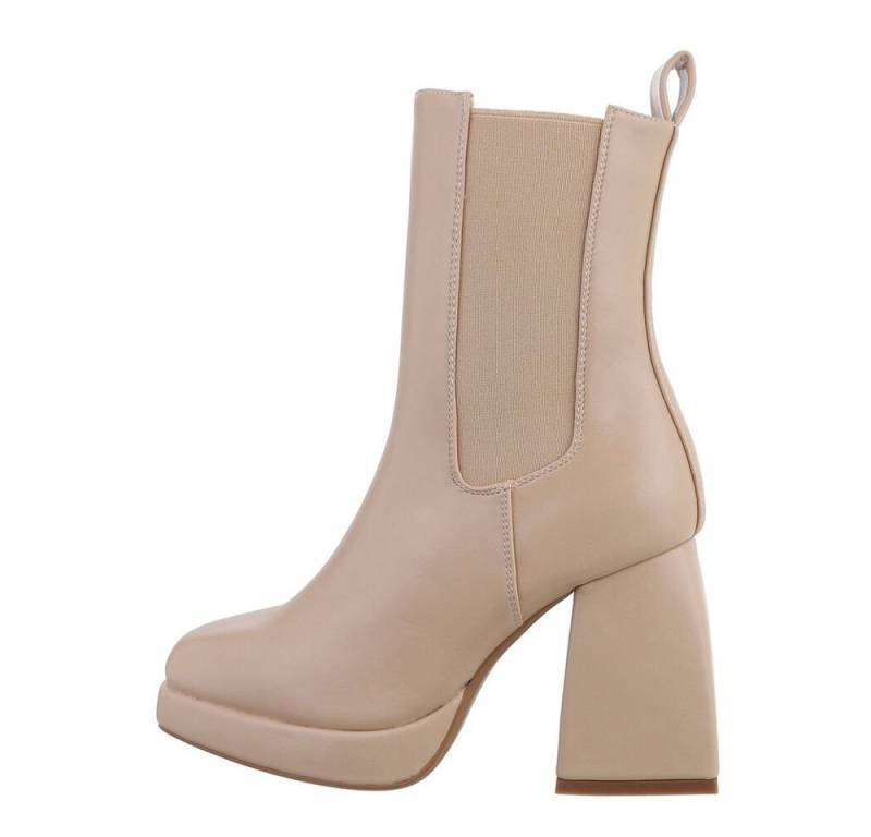 Ital-Design Damen Elegant High-Heel-Stiefelette Blockabsatz High-Heel Stiefeletten in Beige von Ital-Design