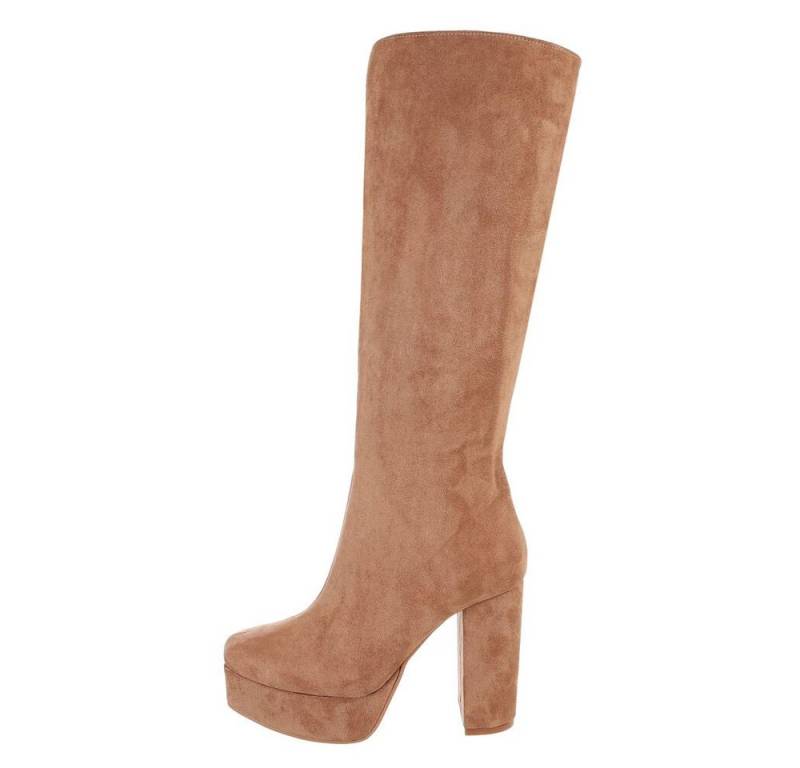 Ital-Design Damen Elegant Plateaustiefel (85255564) Blockabsatz High-Heel Stiefel in Hellbraun von Ital-Design