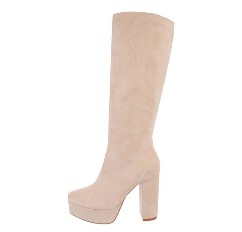 Ital-Design Damen Elegant Plateaustiefel (85255574) Blockabsatz High-Heel Stiefel in Beige von Ital-Design