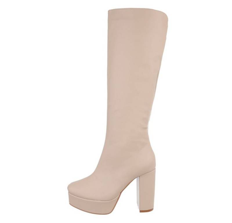Ital-Design Damen Elegant Plateaustiefel (85255593) Blockabsatz High-Heel Stiefel in Beige von Ital-Design