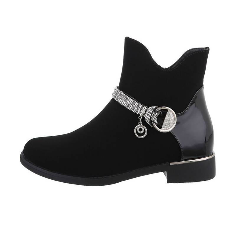 Ital-Design Damen Elegant Stiefelette (84633662) Blockabsatz Flache Stiefeletten in Schwarz von Ital-Design