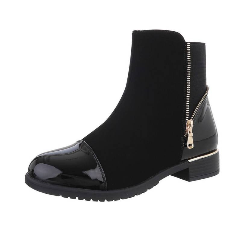 Ital-Design Damen Elegant Stiefelette (87417715) Blockabsatz Flache Stiefeletten in Schwarz von Ital-Design