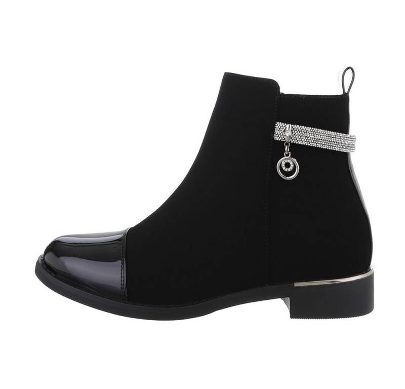 Ital-Design Damen Elegant Stiefelette Blockabsatz Flache Stiefeletten in Schwarz von Ital-Design