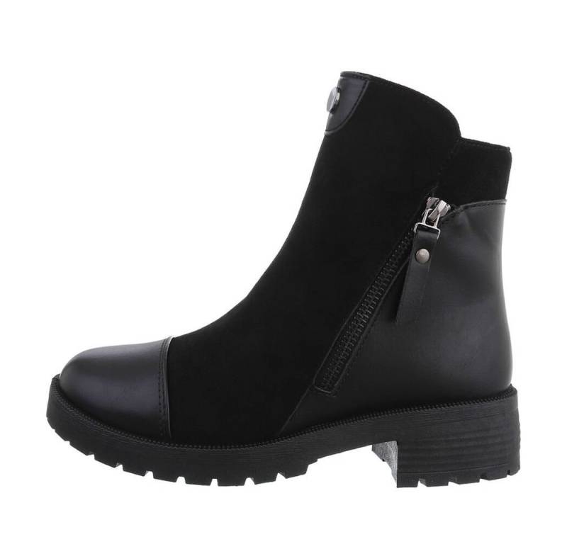 Ital-Design Damen Elegant Stiefelette Blockabsatz Flache Stiefeletten in Schwarz von Ital-Design
