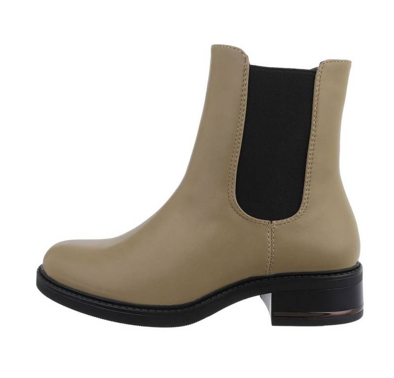 Ital-Design Damen Freizeit Chelseaboots Blockabsatz Flache Stiefeletten in Olive von Ital-Design