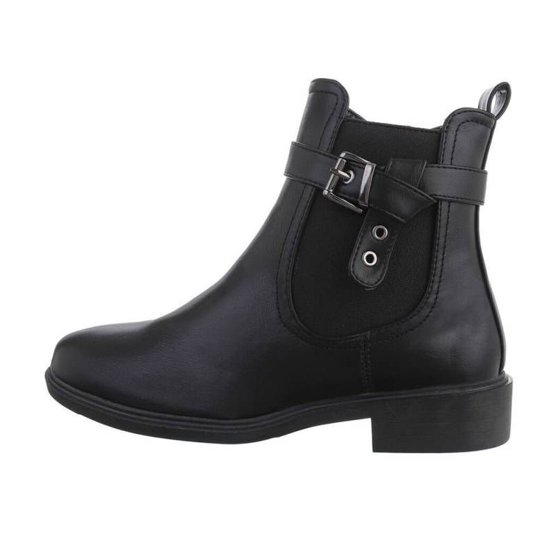 Ital-Design Damen Freizeit Chelseaboots Blockabsatz Flache Stiefeletten in Schwarz von Ital-Design