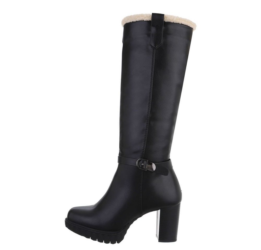 Ital-Design Damen Freizeit High-Heel-Stiefel Blockabsatz High-Heel Stiefel in Schwarz von Ital-Design