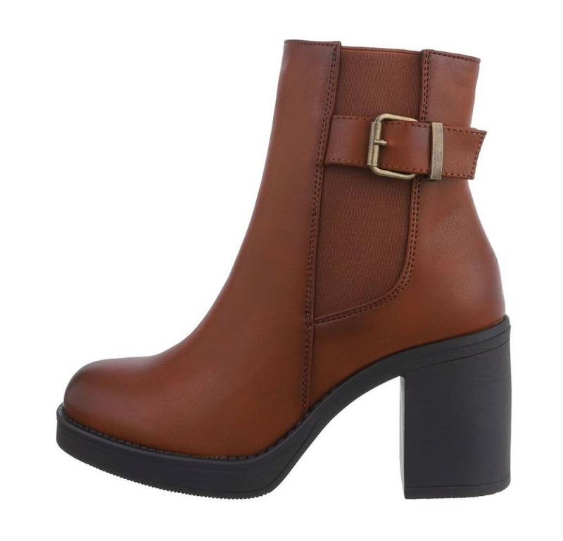 Ital-Design Damen Freizeit High-Heel-Stiefelette (81775143) Blockabsatz High-Heel Stiefeletten in Camel von Ital-Design