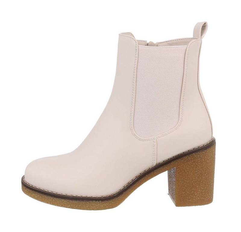 Ital-Design Damen Freizeit High-Heel-Stiefelette Blockabsatz High-Heel Stiefeletten in Beige von Ital-Design
