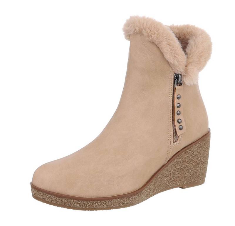 Ital-Design Damen Freizeit Keilstiefelette (87108701) Keilabsatz/Wedge High-Heel Stiefeletten in Beige von Ital-Design