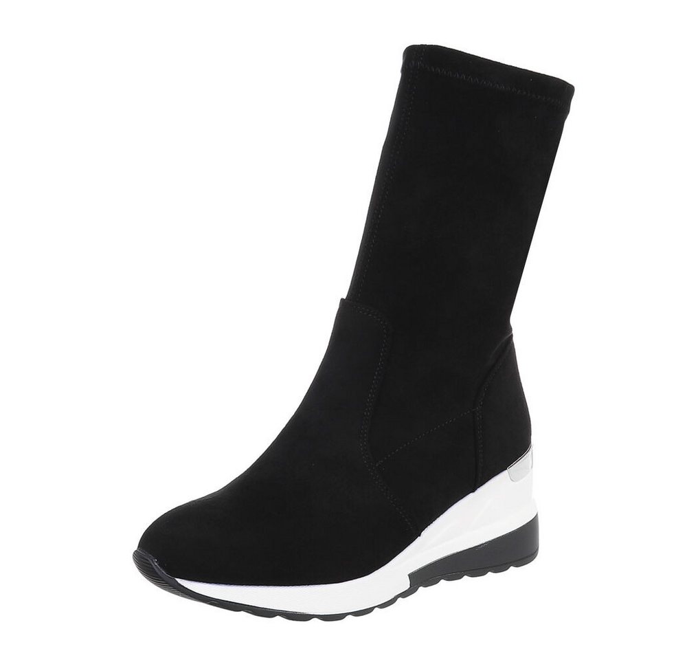Ital-Design Damen Freizeit Keilstiefelette (87284112) Keilabsatz/Wedge Keilstiefeletten in Schwarz von Ital-Design