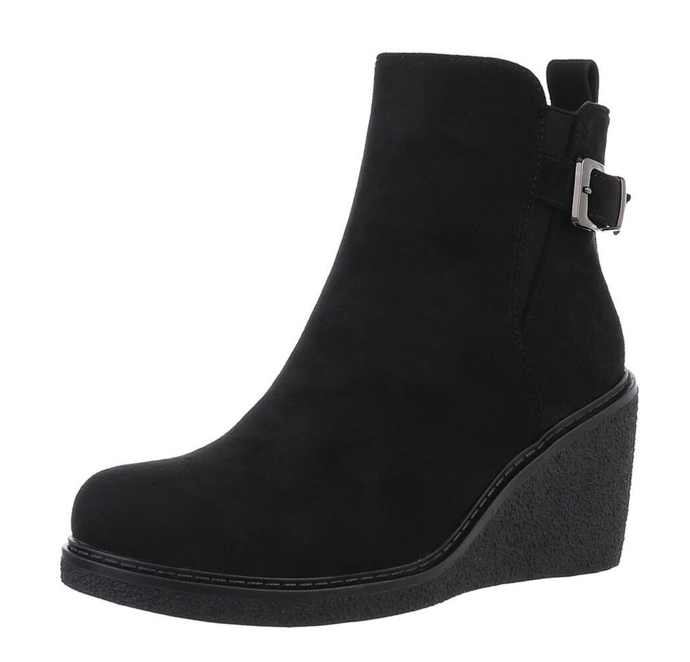 Ital-Design Damen Freizeit Keilstiefelette (88671985) Keilabsatz/Wedge Stiefeletten in Schwarz von Ital-Design