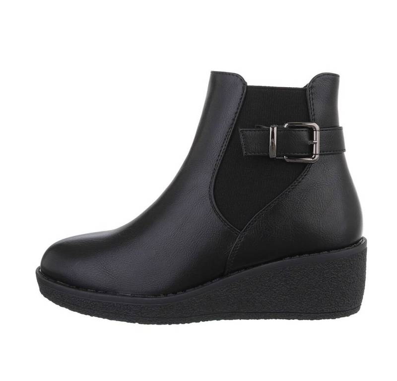 Ital-Design Damen Freizeit Keilstiefelette Keilabsatz/Wedge Keilstiefeletten in Schwarz von Ital-Design