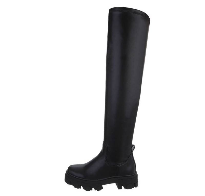 Ital-Design Damen Freizeit Overkneestiefel Blockabsatz Overknees in Schwarz von Ital-Design