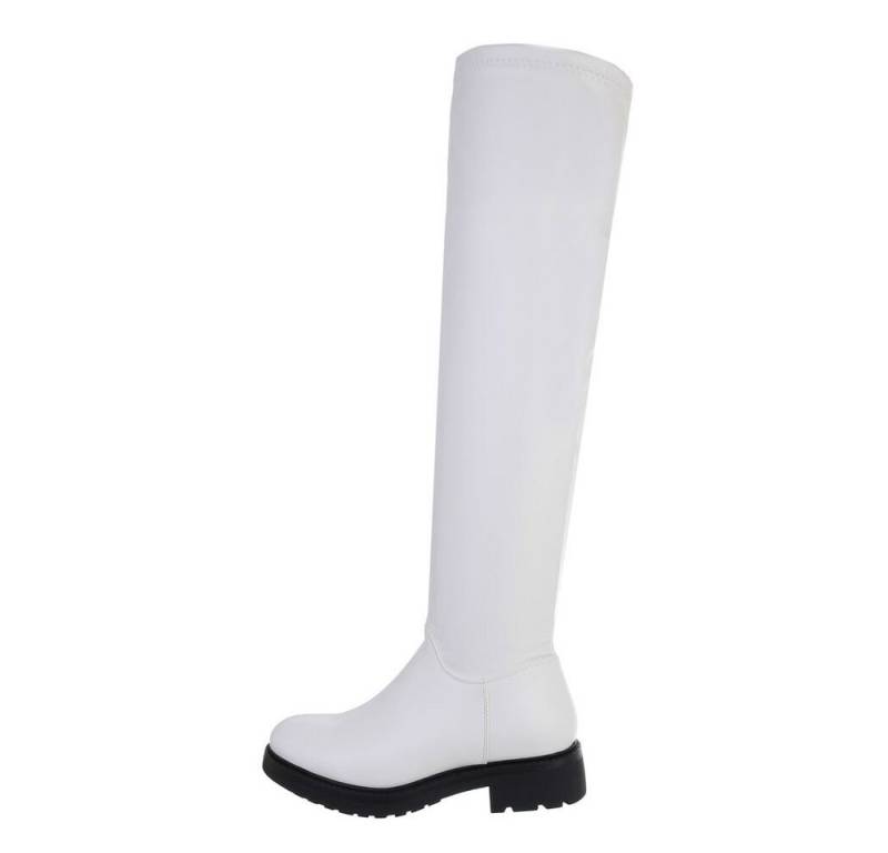Ital-Design Damen Freizeit Plateaustiefel (82291892) Blockabsatz Overknees in Weiß von Ital-Design