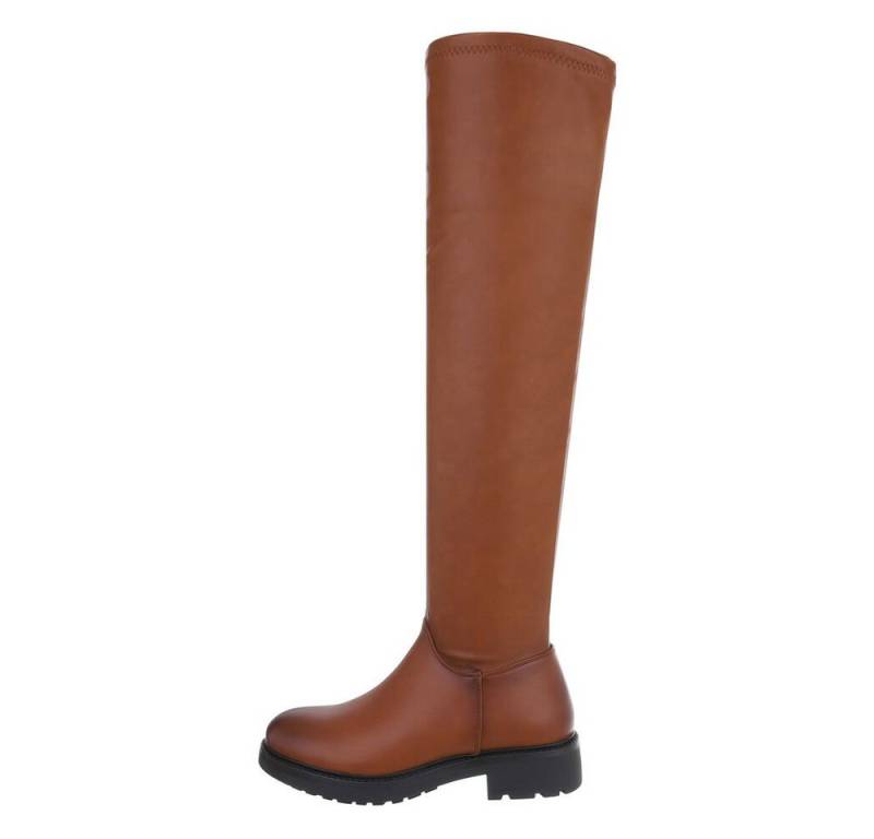 Ital-Design Damen Freizeit Plateaustiefel (82291895) Blockabsatz Overknees in Camel von Ital-Design