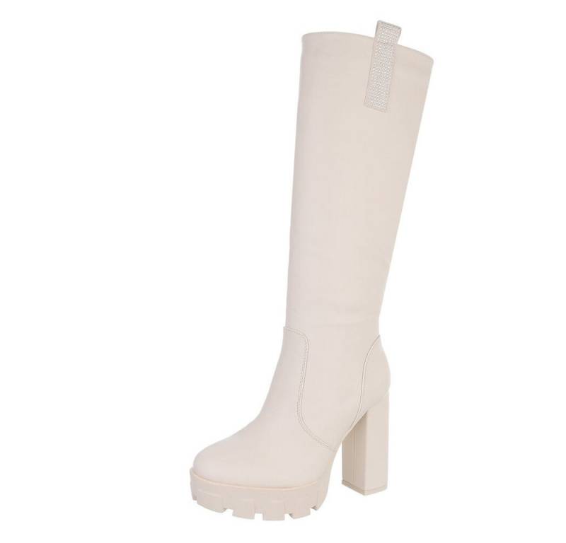 Ital-Design Damen Freizeit Plateaustiefel (87108635) Blockabsatz High-Heel Stiefel in Beige von Ital-Design