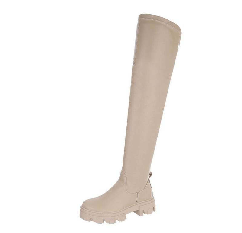 Ital-Design Damen Freizeit Plateaustiefel (87124824) Blockabsatz Overknees in Beige von Ital-Design