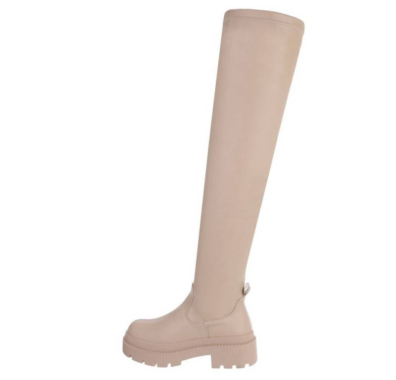 Ital-Design Damen Freizeit Plateaustiefel Blockabsatz Overknees in Beige von Ital-Design