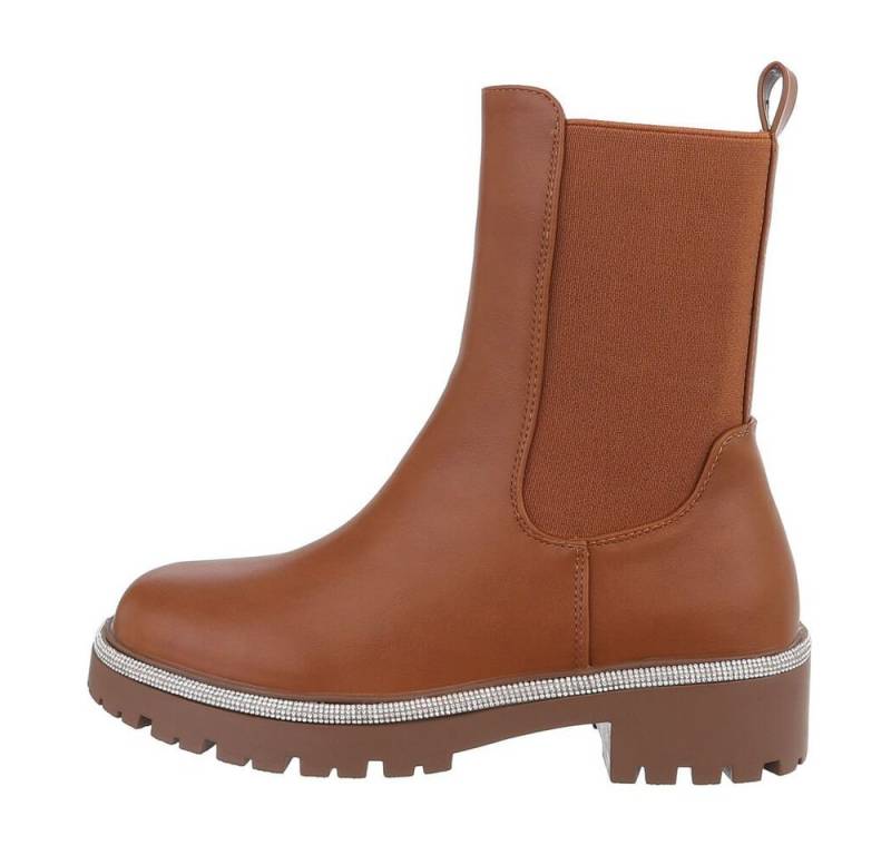 Ital-Design Damen Freizeit Plateaustiefelette (84338378) Blockabsatz Plateaustiefeletten in Camel von Ital-Design