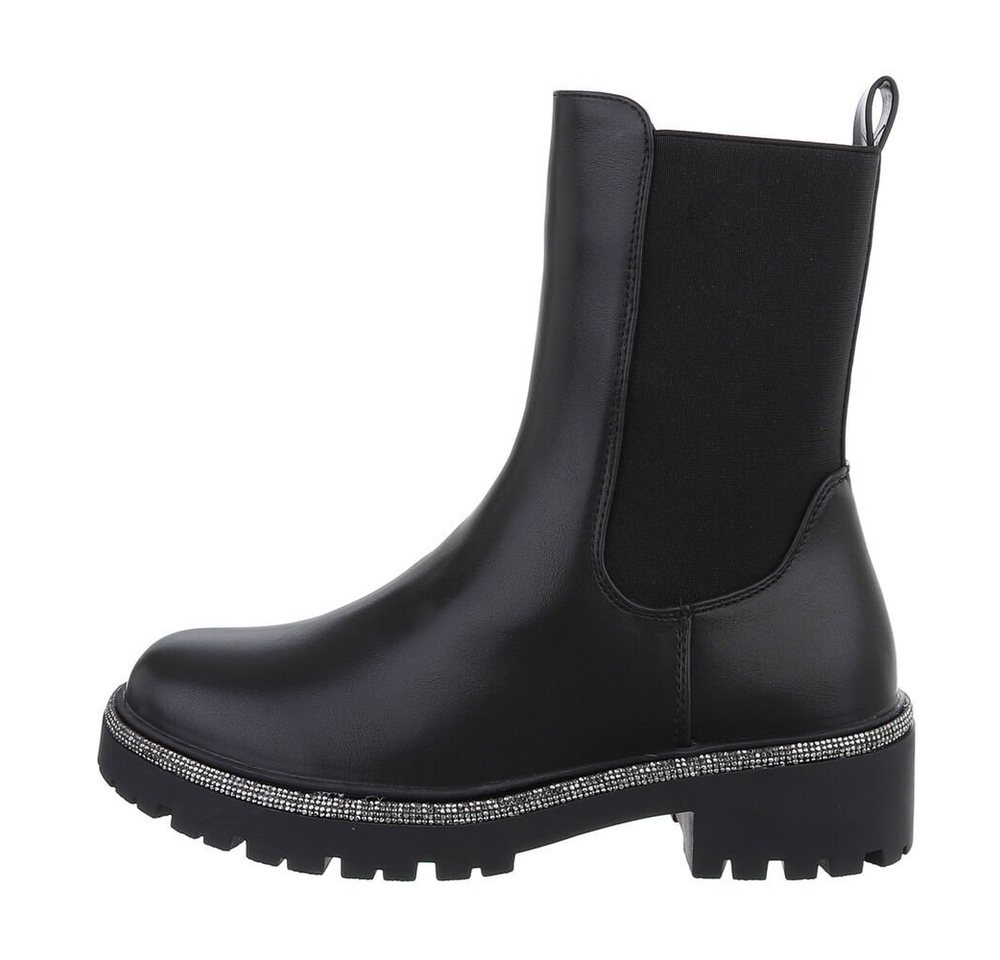 Ital-Design Damen Freizeit Plateaustiefelette (84338384) Blockabsatz Plateaustiefeletten in Schwarz von Ital-Design