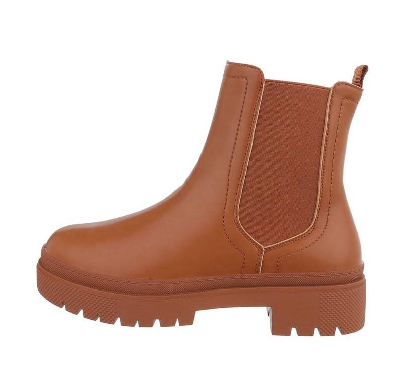 Ital-Design Damen Freizeit Plateaustiefelette (84463140) Blockabsatz Plateaustiefeletten in Camel von Ital-Design