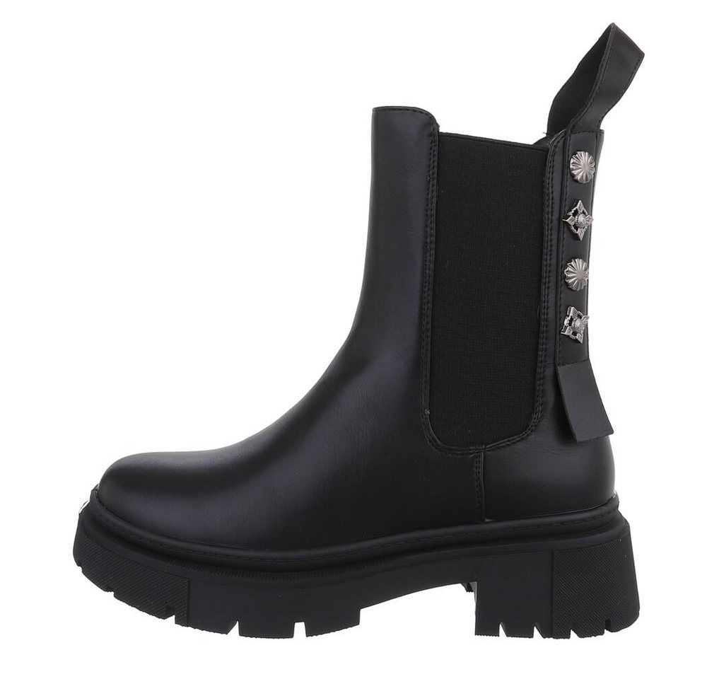 Ital-Design Damen Freizeit Plateaustiefelette (84648354) Blockabsatz Plateaustiefeletten in Schwarz von Ital-Design
