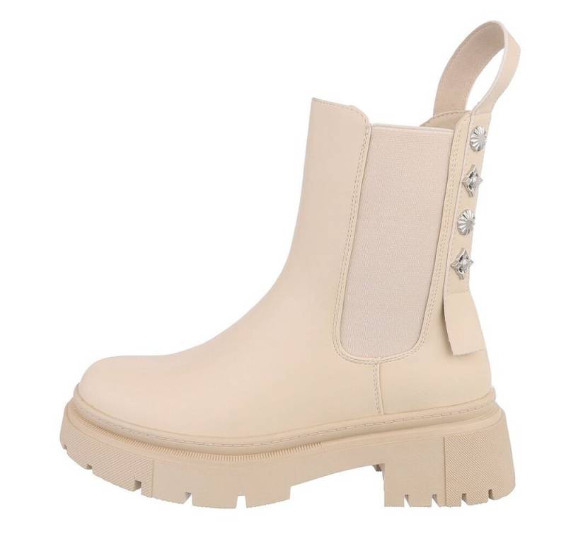 Ital-Design Damen Freizeit Plateaustiefelette (84648359) Blockabsatz Plateaustiefeletten in Beige von Ital-Design