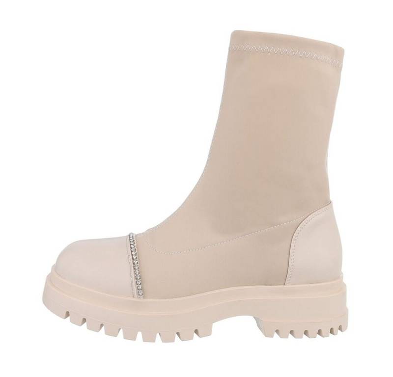 Ital-Design Damen Freizeit Plateaustiefelette (84989760) Blockabsatz Plateaustiefeletten in Beige von Ital-Design