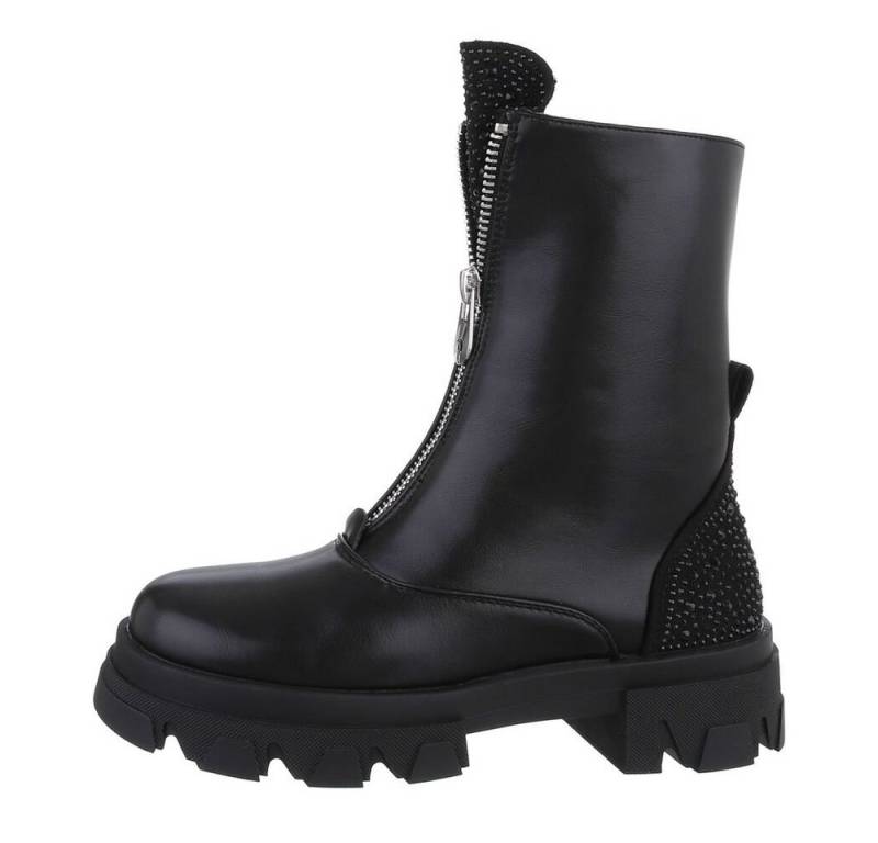 Ital-Design Damen Freizeit Plateaustiefelette (84989808) Blockabsatz Plateaustiefeletten in Schwarz von Ital-Design