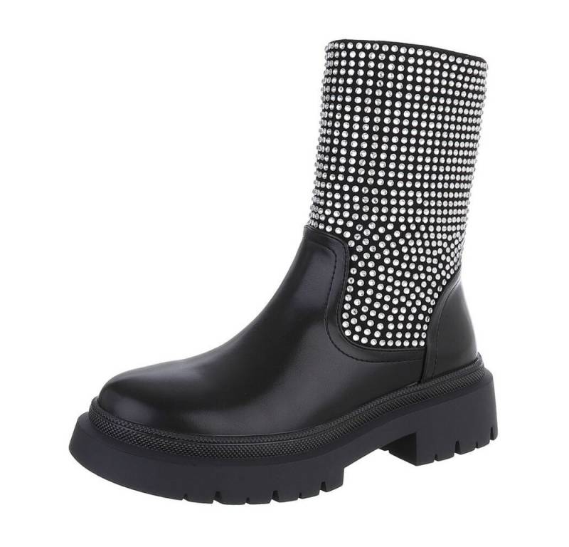 Ital-Design Damen Freizeit Plateaustiefelette (87124854) Blockabsatz Plateaustiefeletten in Schwarz von Ital-Design