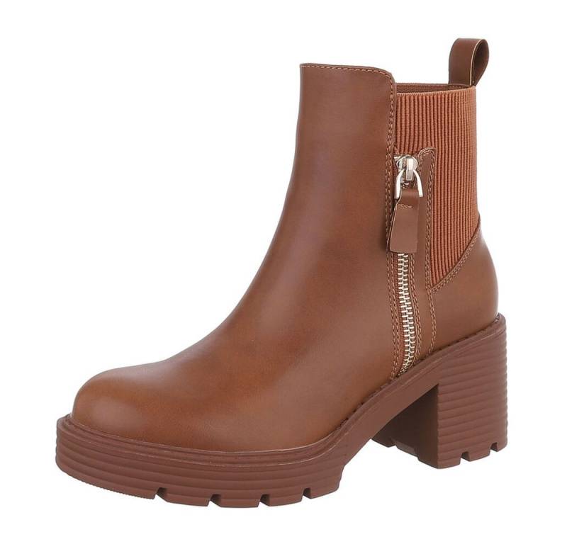 Ital-Design Damen Freizeit Plateaustiefelette (87283980) Blockabsatz High-Heel Stiefeletten in Camel von Ital-Design