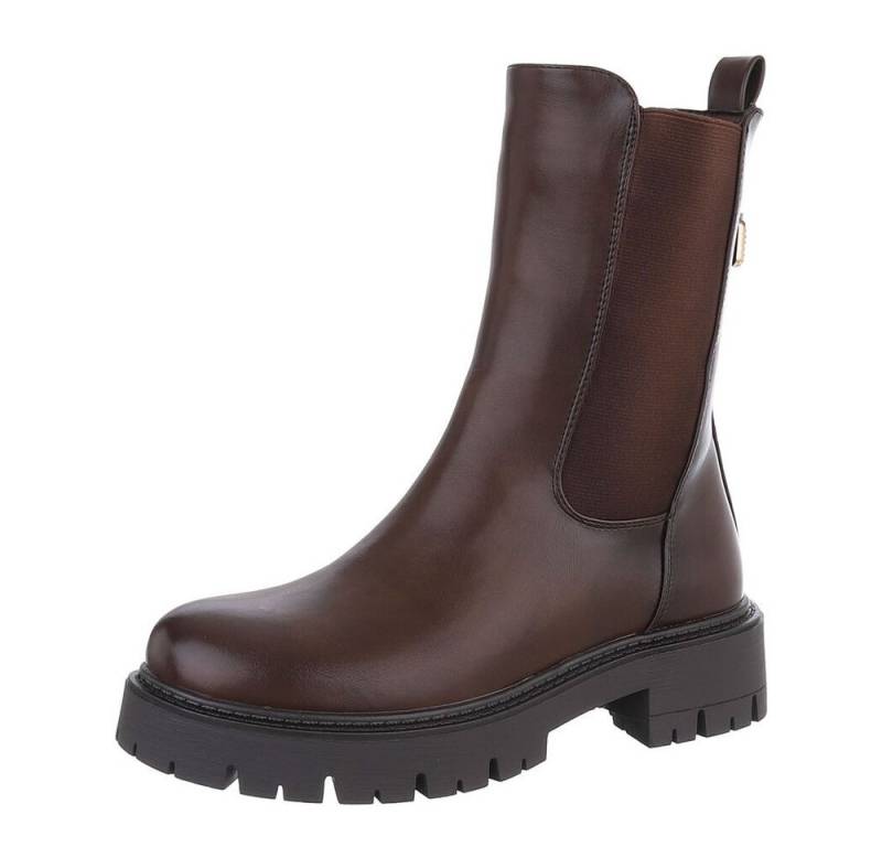 Ital-Design Damen Freizeit Plateaustiefelette (87284028) Blockabsatz Plateaustiefeletten in Braun von Ital-Design