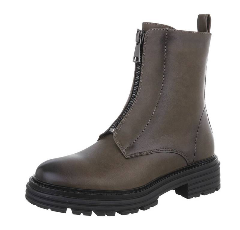 Ital-Design Damen Freizeit Plateaustiefelette (87531875) Blockabsatz Stiefeletten in Khaki von Ital-Design