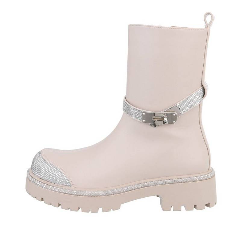 Ital-Design Damen Freizeit Plateaustiefelette Blockabsatz Plateaustiefeletten in Beige von Ital-Design