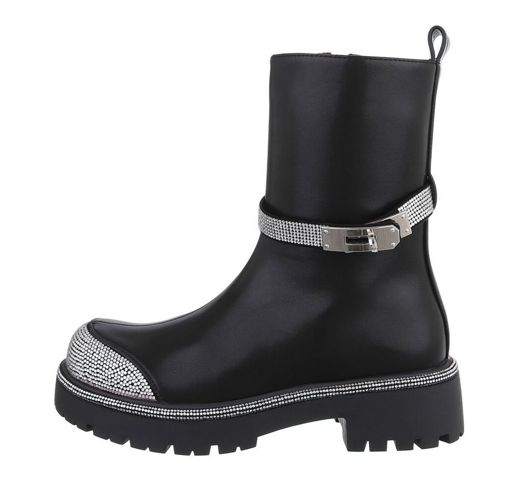 Ital-Design Damen Freizeit Plateaustiefelette Blockabsatz Plateaustiefeletten in Schwarz von Ital-Design